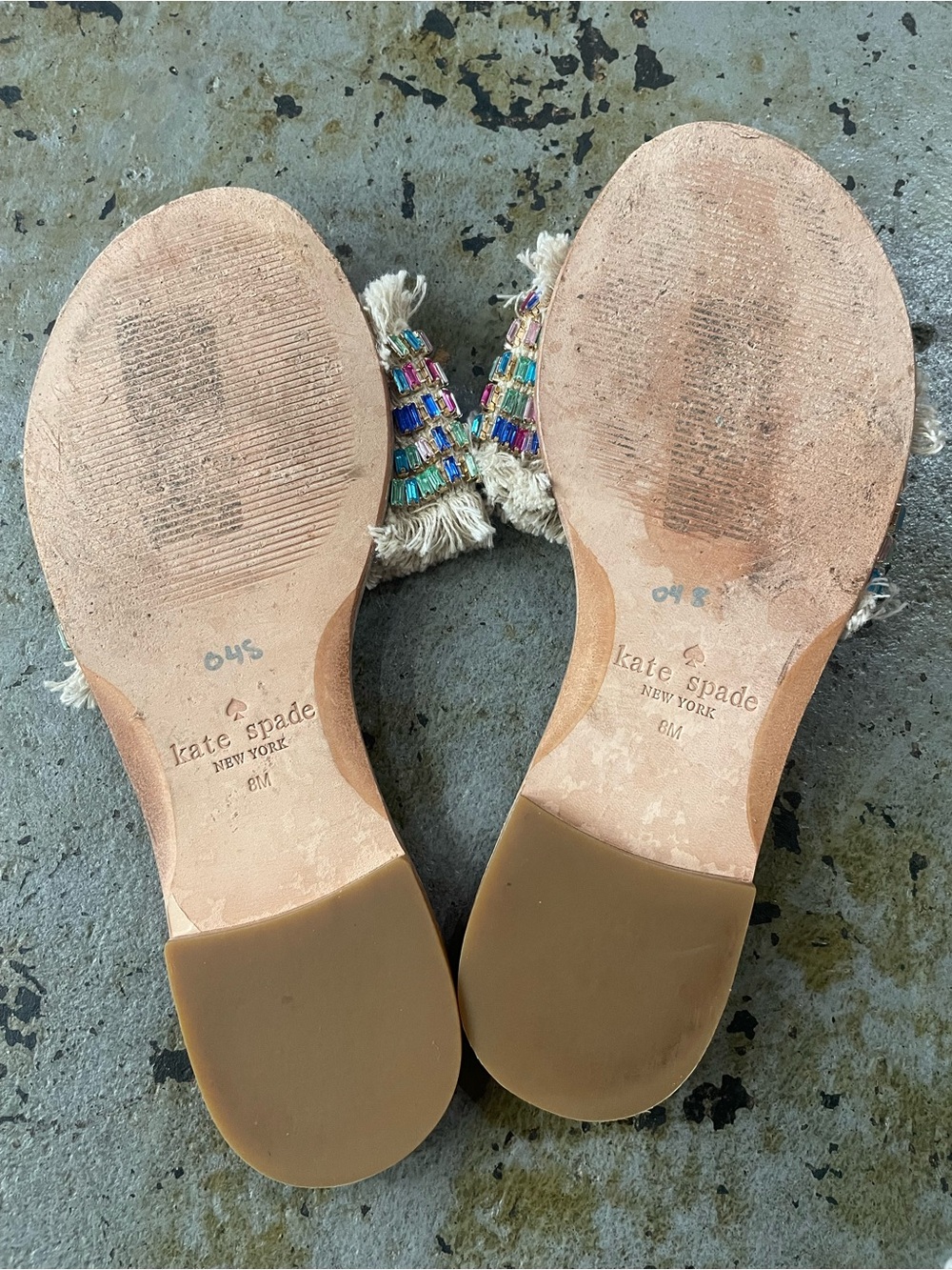 Kate Spade Solaina Multicolor Beaded Biege Fringe Slide Sandals Size 8 - Picture 5 of 5